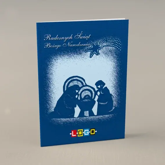 Kartka świąteczna z logo BN1-153 Kropkowy łuk nad szopką, przód