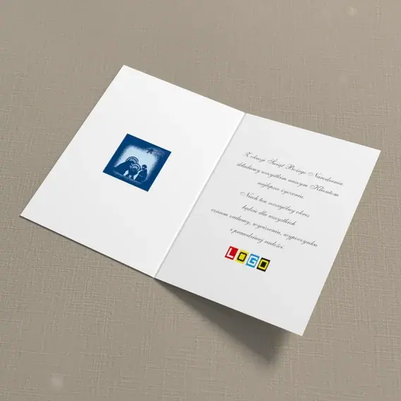 Kartka świąteczna z logo BN1-153 Kropkowy łuk nad szopką, wnętrze