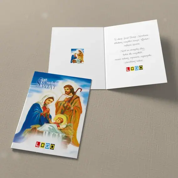 Kartka świąteczna z logo BN1-155 Żłobek w błękitnych szatach, widok ogólny