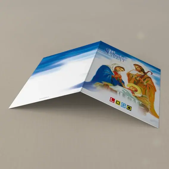 Kartka świąteczna z logo BN1-155 Żłobek w błękitnych szatach, tył