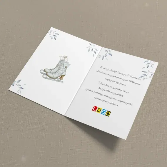 Kartka świąteczna z logo BN1-156 Gałązki nad łyżwami, wnętrze
