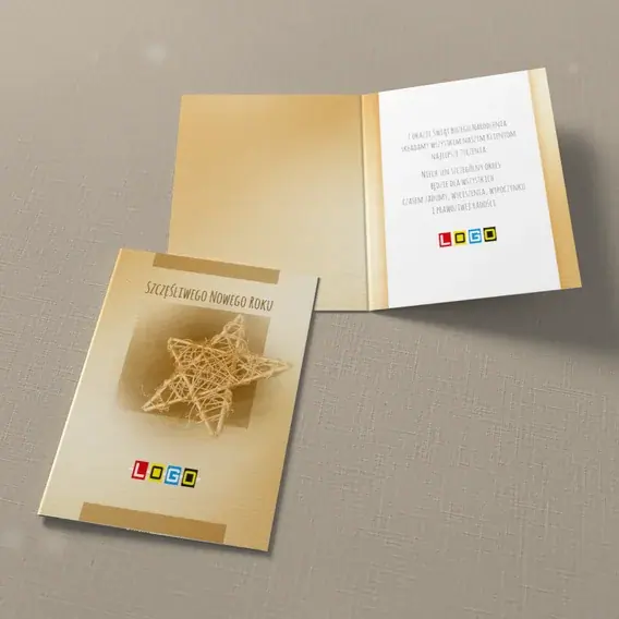 Kartka świąteczna z logo BN1-157 Złota plecionka noworoczna, widok ogólny