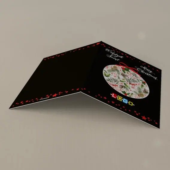 Kartka świąteczna z logo BN1-158 Kokarda nad ostrokrzewem, tył