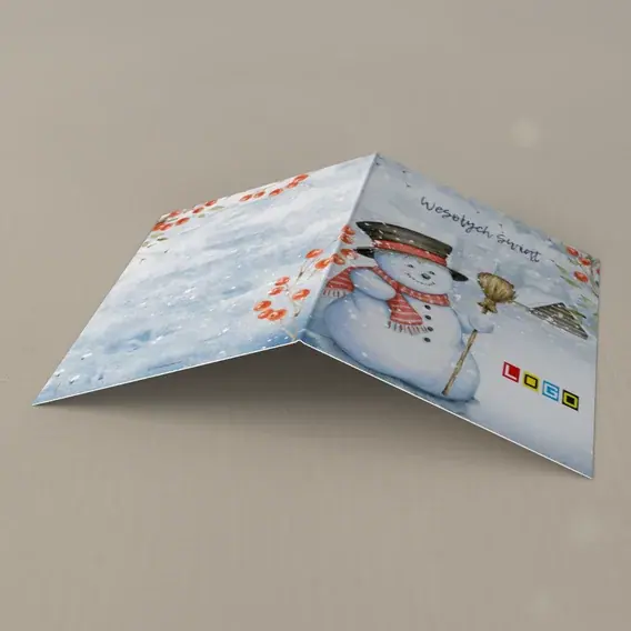 Kartka świąteczna z logo BN1-163 Śnieżny kompan z miotłą, tył