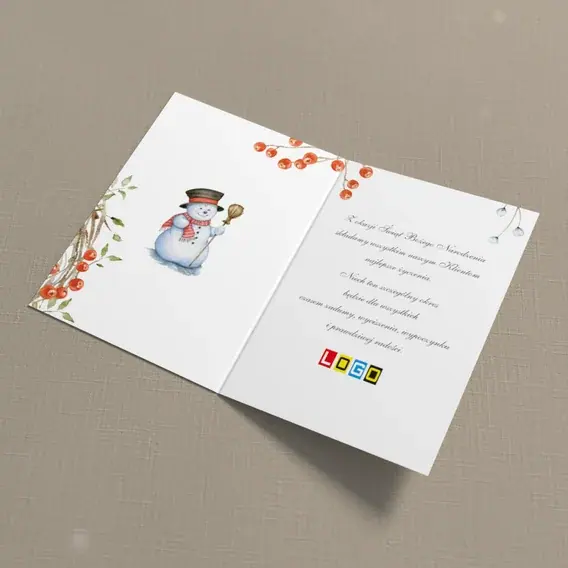 Kartka świąteczna z logo BN1-163 Śnieżny kompan z miotłą, wnętrze