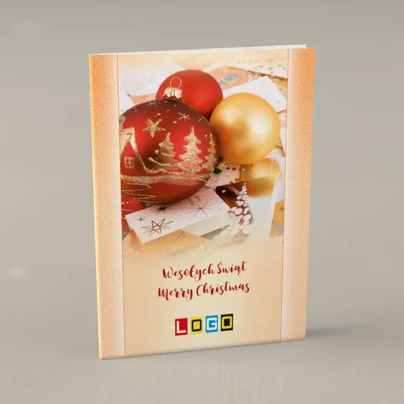 Kartka świąteczna z logo BN1-167 Miniaturowe domki na kuli, przód