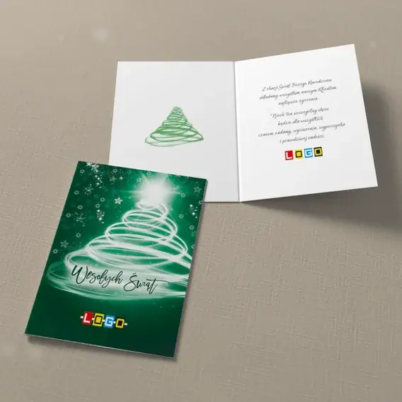 Kartka świąteczna z logo BN1-168 Wir bieli na zieleni, widok ogólny