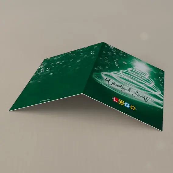 Kartka świąteczna z logo BN1-168 Wir bieli na zieleni, tył