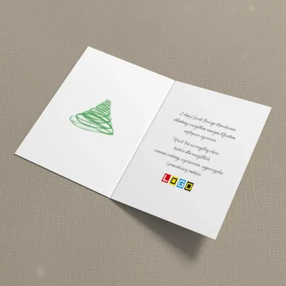 Kartka świąteczna z logo BN1-168 Wir bieli na zieleni, wnętrze
