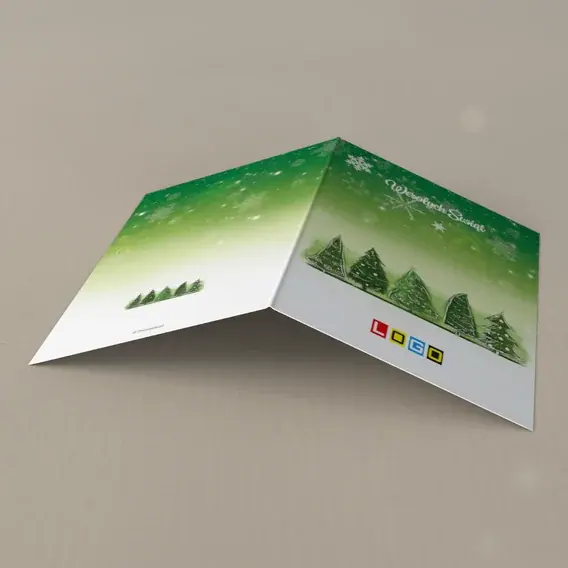 Kartka świąteczna z logo BN1-170 Zielony las z wzorkami, tył