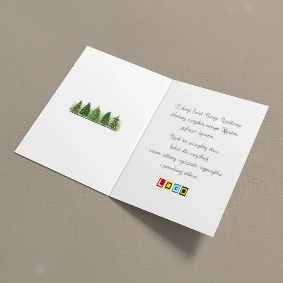 Kartka świąteczna z logo BN1-170 Zielony las z wzorkami, wnętrze