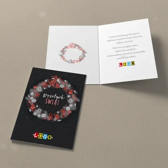 Kartka świąteczna z logo BN1-171 Pierścień czerwieni i bieli, widok ogólny