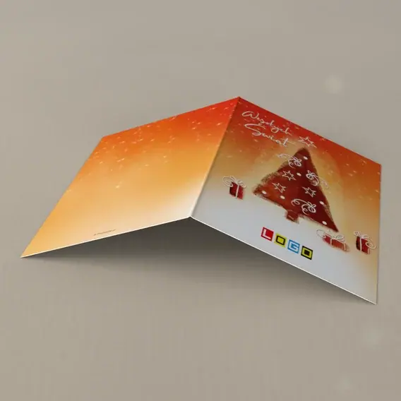 Kartka świąteczna z logo BN1-172 Rudy gradient i kropkowana choinka, tył