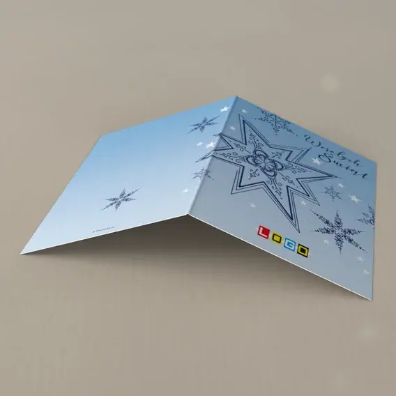 Kartka świąteczna z logo BN1-179 Lazur i duże gwiazdy, tył