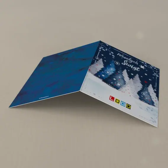 Kartka świąteczna z logo BN1-180 Granatowy zagajnik z gałązkami, tył
