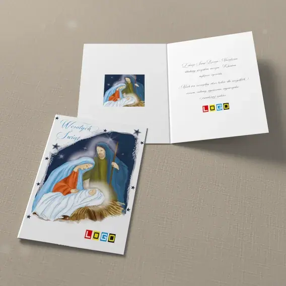 Kartka świąteczna z logo BN1-182 Żłóbek w nocnym blasku, widok ogólny