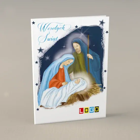 Kartka świąteczna z logo BN1-182 Żłóbek w nocnym blasku, przód