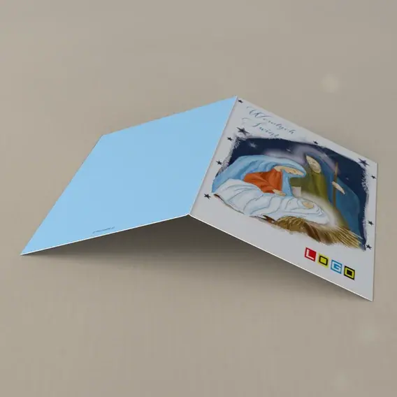 Kartka świąteczna z logo BN1-182 Żłóbek w nocnym blasku, tył