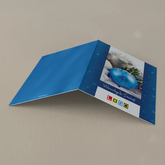 Kartka świąteczna z logo BN1-183 Płomień w niebieskiej oprawie, tył