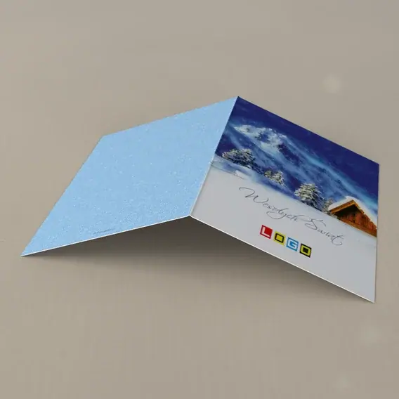 Kartka świąteczna z logo BN1-184 Dach w czapie śniegu, tył
