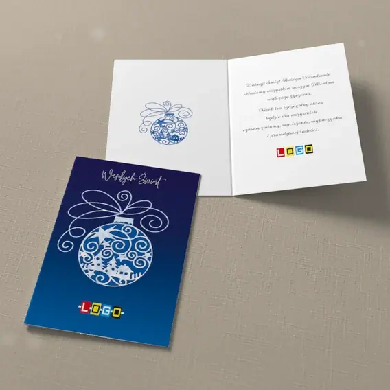 Kartka świąteczna z logo BN1-185 Domek w papierowej kuli, widok ogólny