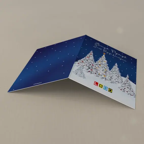 Kartka świąteczna z logo BN1-190 Biały rząd pod nocnym niebem, tył
