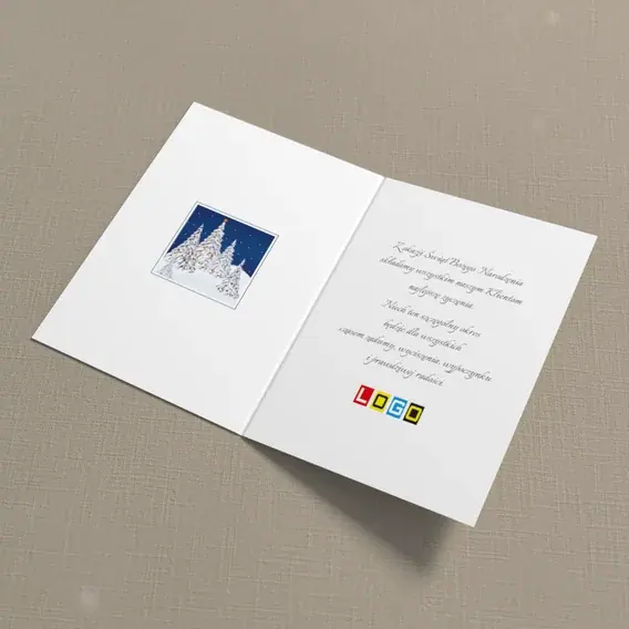 Kartka świąteczna z logo BN1-190 Biały rząd pod nocnym niebem, wnętrze