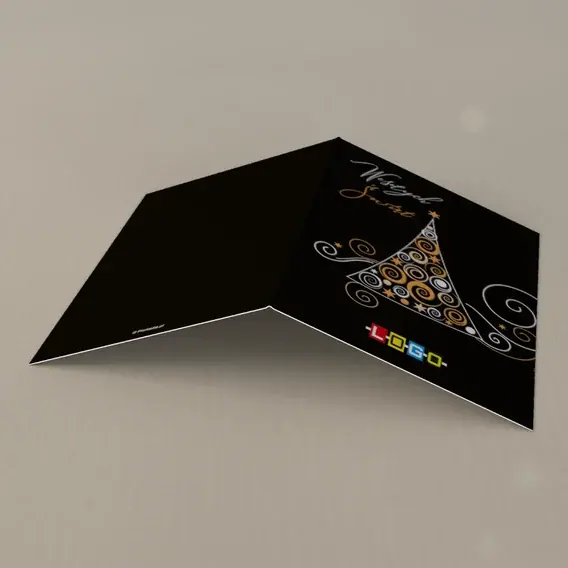 Kartka świąteczna z logo BN1-191 Wirujące kreski na czerni, tył