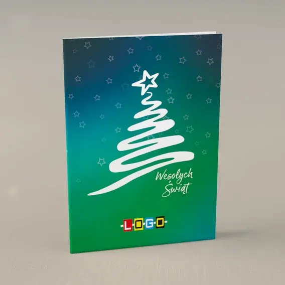 Kartka świąteczna z logo BN1-194 Choinka narysowana jedną falą, przód