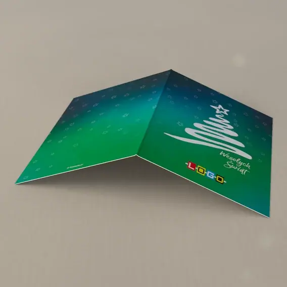 Kartka świąteczna z logo BN1-194 Choinka narysowana jedną falą, tył