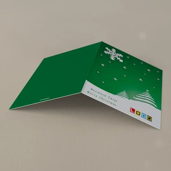 Kartka świąteczna z logo BN1-195 Płatek śniegu i dwa drzewka, tył