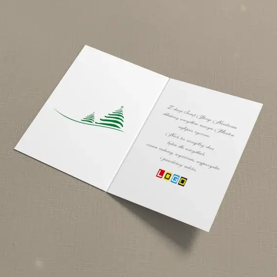 Kartka świąteczna z logo BN1-195 Płatek śniegu i dwa drzewka, wnętrze