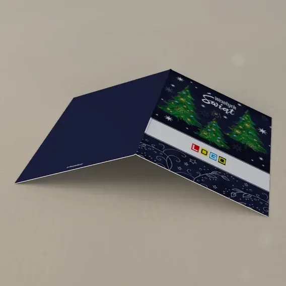 Kartka świąteczna z logo BN1-196 Niebieskie kule na zieleni, tył