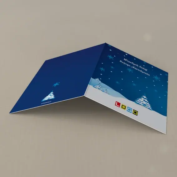 Kartka świąteczna z logo BN1-197 Zaśnieżone drzewka w kropkach, tył