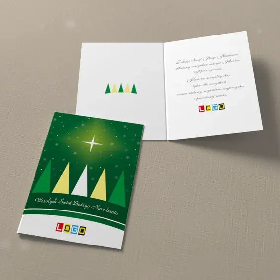 Kartka świąteczna z logo BN1-198 Gwiazda nad pięcioma drzewami, widok ogólny