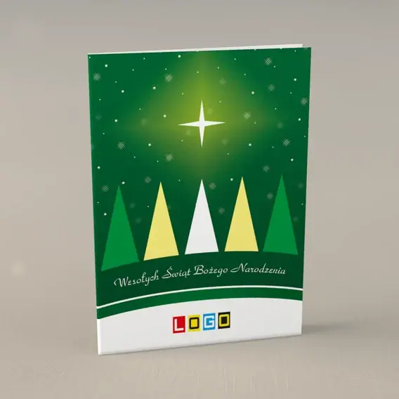 Kartka świąteczna z logo BN1-198 Gwiazda nad pięcioma drzewami, przód