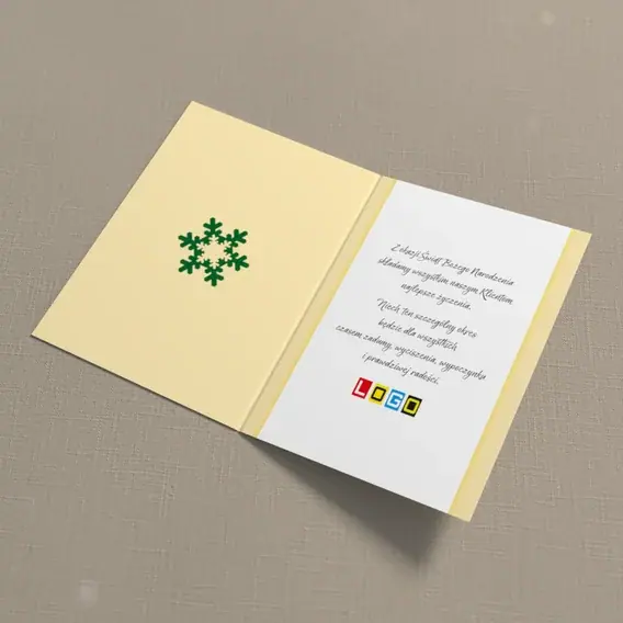 Kartka świąteczna z logo BN1-201 Złote bombki w świerkowych gałązkach, wnętrze