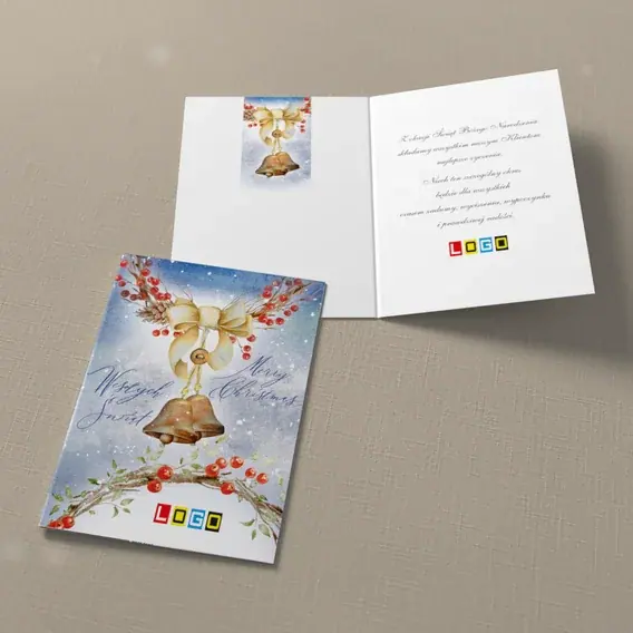 Kartka świąteczna z logo BN1-204 Dwa dzwoneczki wśród jagód, widok ogólny
