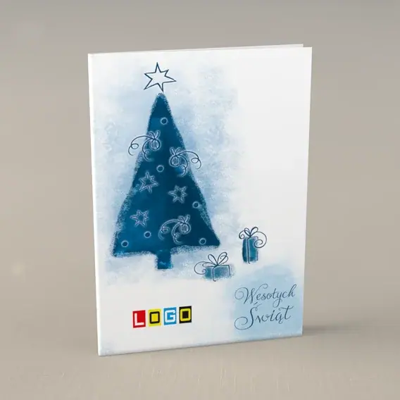 Kartka świąteczna z logo BN1-207 Świerk z dwiema paczkami, przód