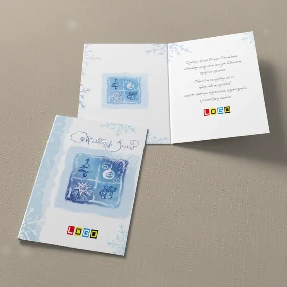 Kartka świąteczna z logo BN1-208 Okienka z zimowymi znakami, widok ogólny