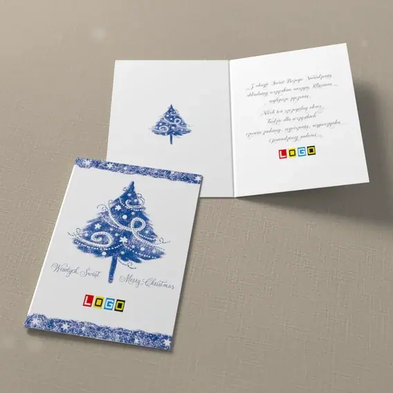 Kartka świąteczna z logo BN1-210 Jodła w pasach granatu, widok ogólny