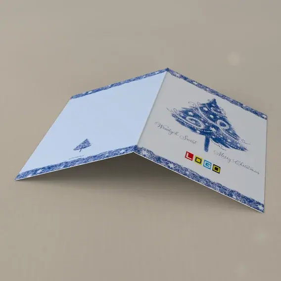Kartka świąteczna z logo BN1-210 Jodła w pasach granatu, tył