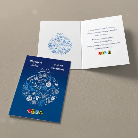 Kartka świąteczna z logo BN1-211 Girlanda z gwiazd i dzwonków, widok ogólny