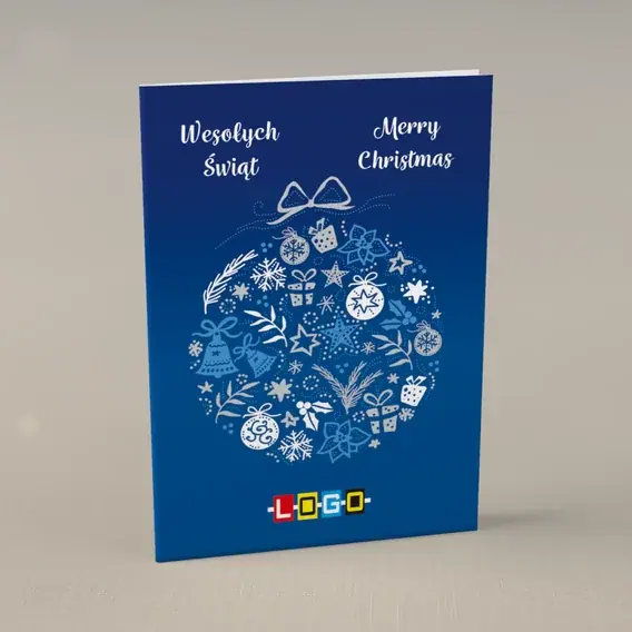 Kartka świąteczna z logo BN1-211 Girlanda z gwiazd i dzwonków, przód