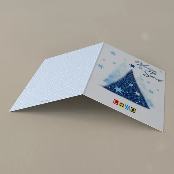 Kartka świąteczna z logo BN1-212 Granatowa jodła na jasnym polu, tył