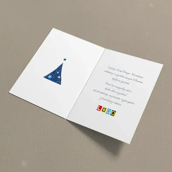 Kartka świąteczna z logo BN1-212 Granatowa jodła na jasnym polu, wnętrze