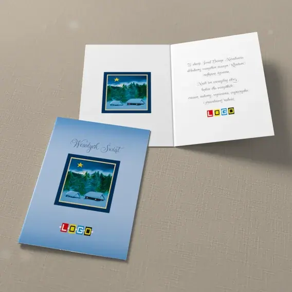 Kartka świąteczna z logo BN1-213 Zasypana osada w borze, widok ogólny