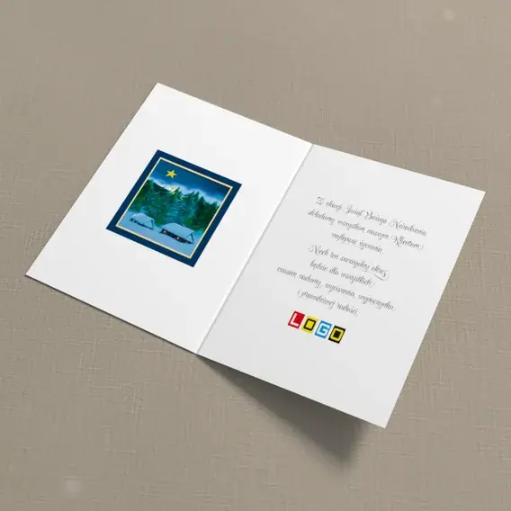 Kartka świąteczna z logo BN1-213 Zasypana osada w borze, wnętrze