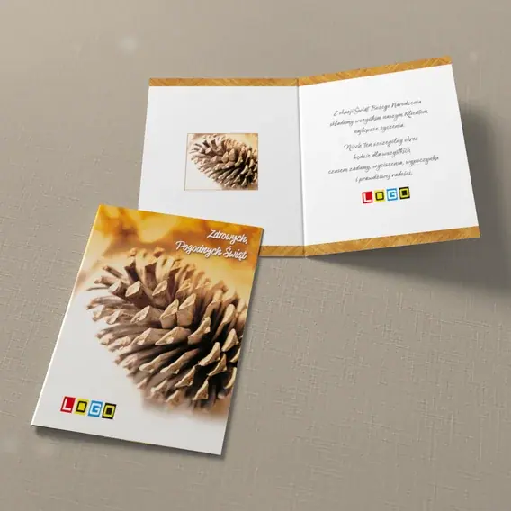 Kartka świąteczna z logo BN1-214 Szyszka w brązowej mgle, widok ogólny