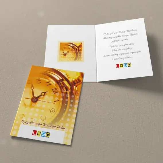 Kartka świąteczna z logo BN1-222 Złoty zegarek z łańcuszkiem, widok ogólny